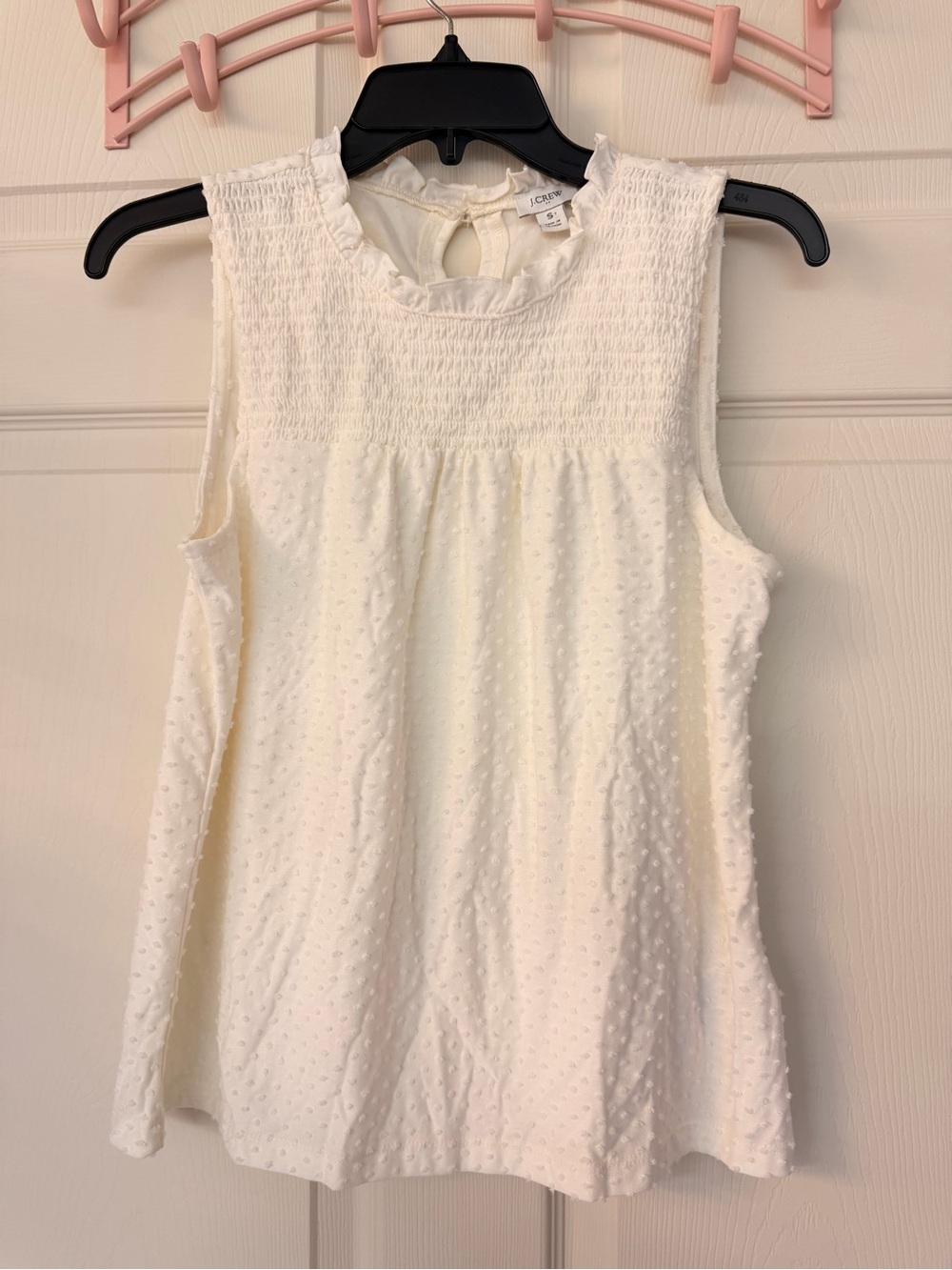 J. Crew Ivory Swiss Dot Smocked Yoke Sleeveless Top
